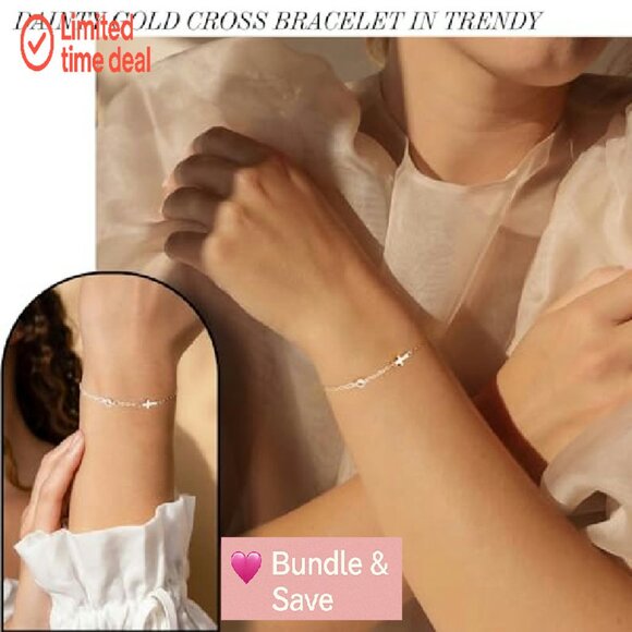 Dainty Gold Cross Bracelet with Birthstone, 6.5" + 2" Extender - Picture 6 of 8